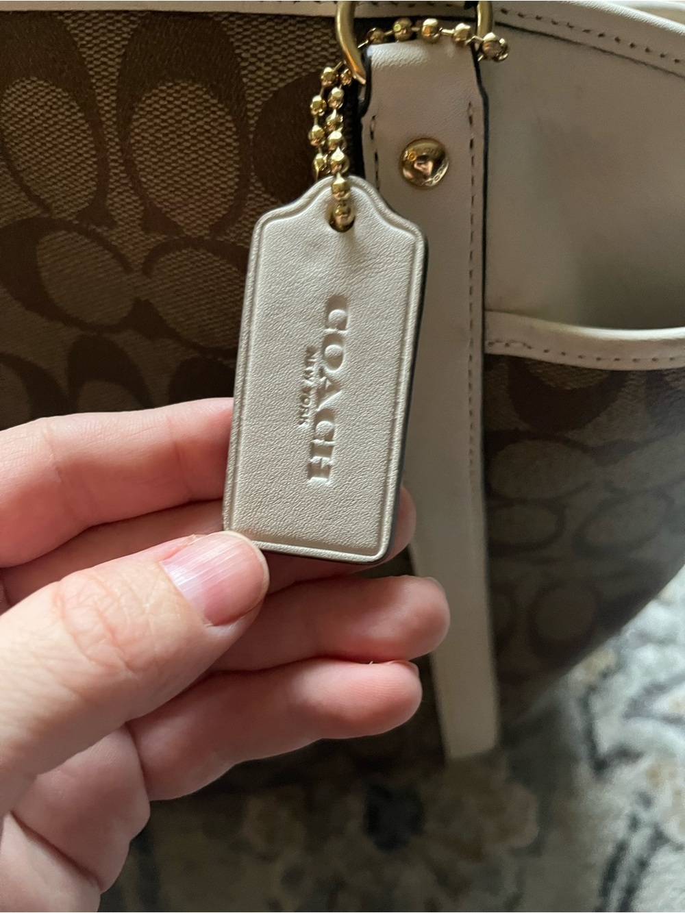 Coach Signature Canvas Tote in Brown with Cream Trim - Picture 2 of 16